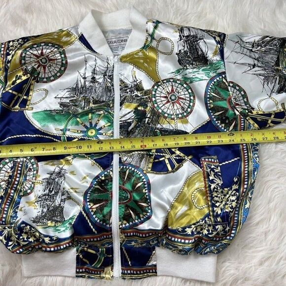 Casual Corner Vintage 80s Womens Satin Nautical Map Zip Up Bomber Jacket OS - Picture 7 of 11